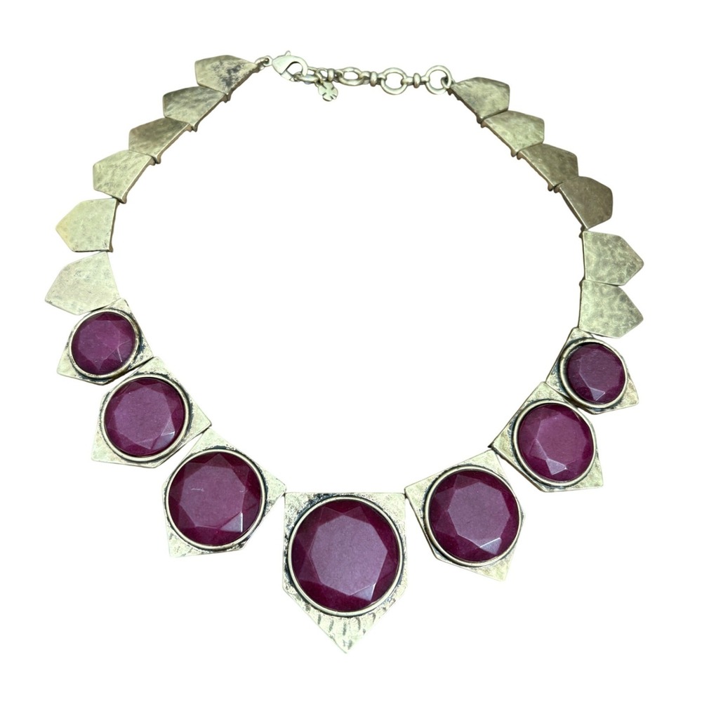 Lucky‎ Brand Statement Bib Necklace Antique Gold Tone Red Geometric